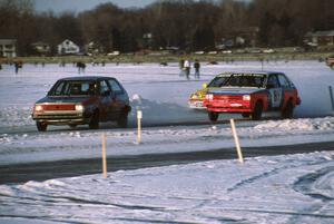 Keith Malterer / Peter Hansel VW Golf is chased by the Dave Souther / Gary Nelson Toyota Starlet and one of the factory Hondas