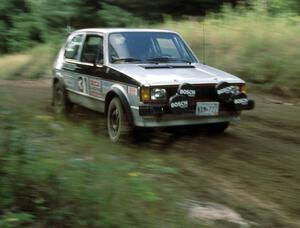 Chris Huntington / Stu Lenz fly into the finish of the stage in their VW GTI.