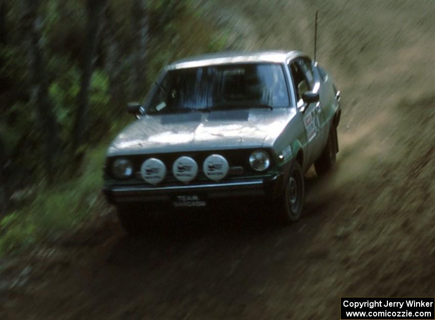 Chris Czyzio / Eric Carlson come into the flying finish of the stage in their Plymouth Arrow.