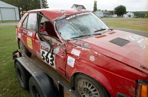 Severe damage to the right-side a-pillar on the Gary Starr / Bill Tifft Dodge Omni GLH.(1)