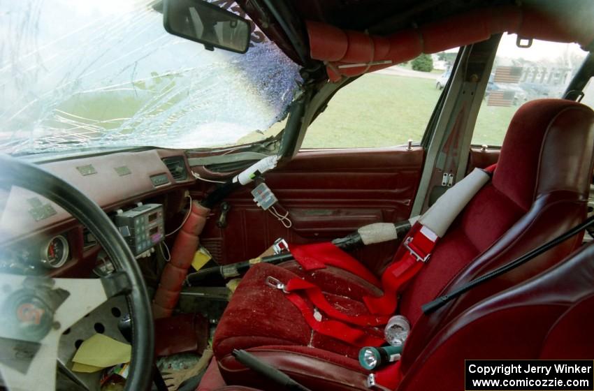 Severe damage to the right-side a-pillar on the Gary Starr / Bill Tifft Dodge Omni GLH.(4)