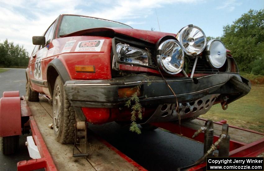 Front-end damage to the Mike Merbach / Keith Dahlke VW GTI.