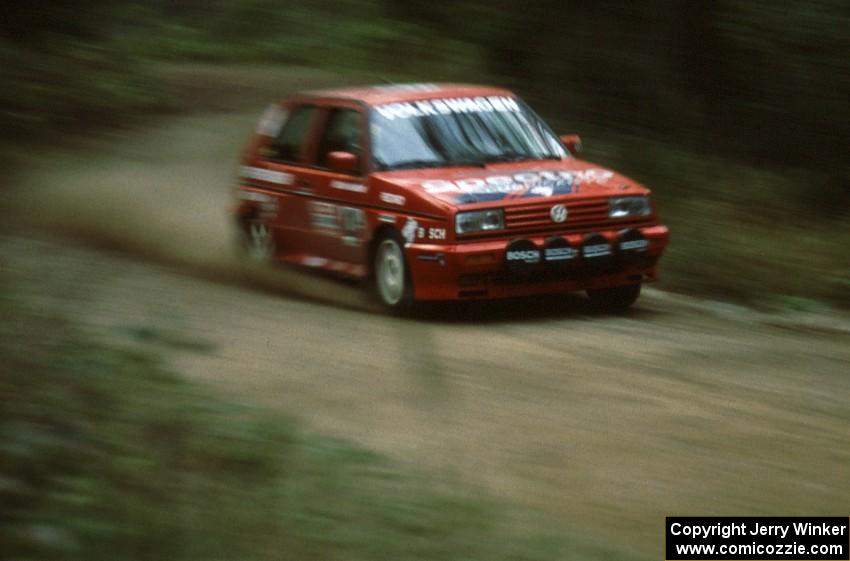 Jean-Paul Perusse / Martin Headland VW Golf Rallye fly down Blue Trail.