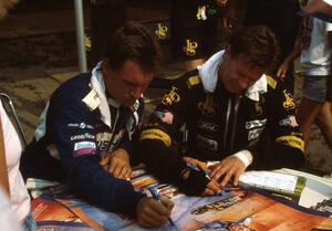 Roush drivers Dorsey Schroeder and Robert Lappalainen sign autographs