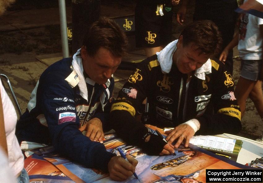 Roush drivers Dorsey Schroeder and Robert Lappalainen sign autographs
