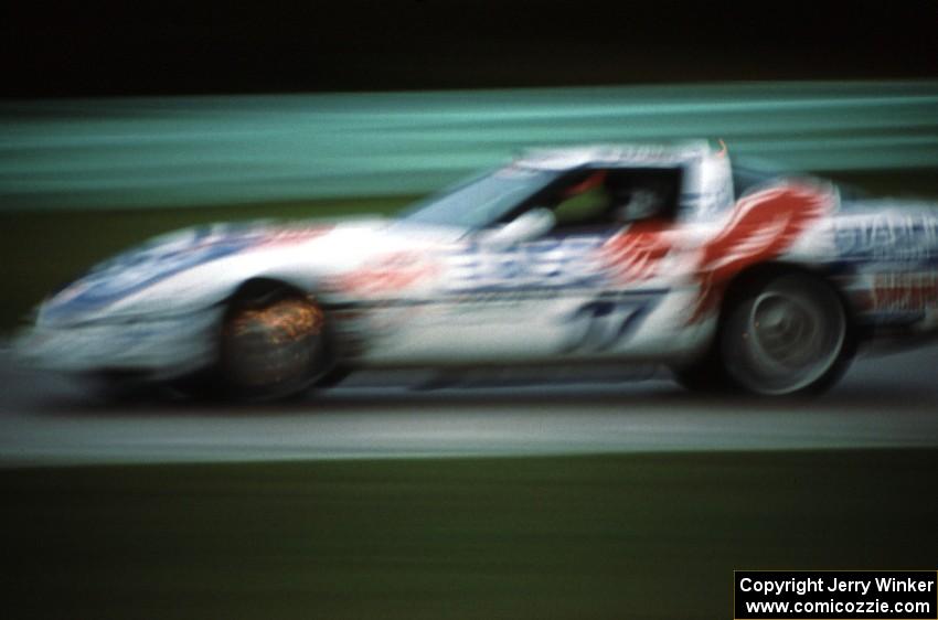 Scott Lagasse's Chevy Corvette brakes hard into turn one at sundown.