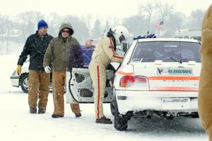 Brent Carlson / Aaron Jongbloedt / Will Cammack Subaru Impreza after a sprint race on Saturday