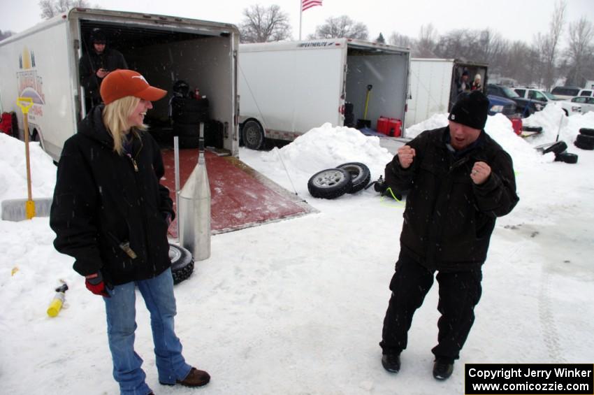 Bonnie Stoehr  and Dan Drury discuss driving techniques.