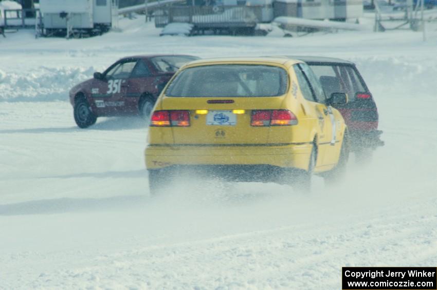 Wendy Burhans / Dan Burhans II SAAB 900 trails the Randy Christman / Jim Deline VW Rabbit