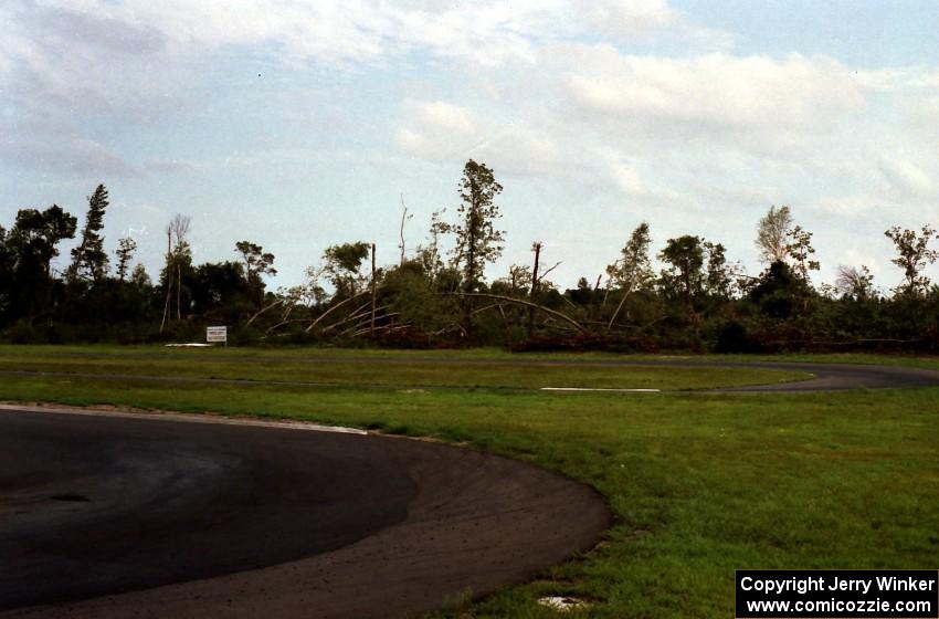 Damage at the infield go-kart track