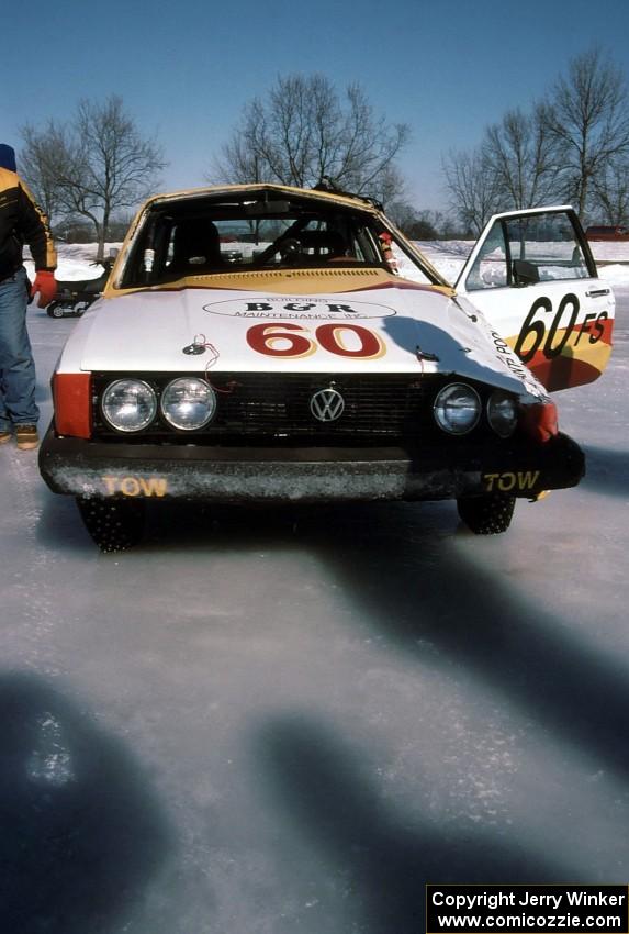 The John Kochevar / Bruce Rosand VW Scirocco after rolling at the end of the front straight.