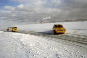 Three VW Rabbits: Dave Kapaun leads John Hogdal and Len Jackson