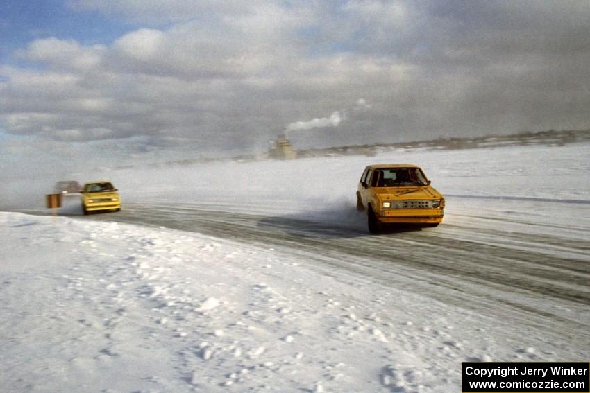 Three VW Rabbits: Dave Kapaun leads John Hogdal and Len Jackson