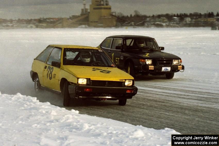 Cliff Ebben / Jim Ebben Dodge Colt Turbo battles the Dan Burhans, Sr. / Dan Burhans II / Tony Burhans SAAB 900