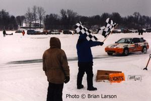 Herm Johnson / Rick Albrechtson Honda CRX takes the checkered