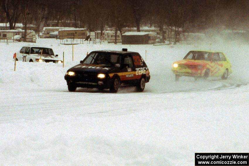 Chris Menard / Charlie Menard Toyota FX-16, Mark Knepper / Steve Carter Toyota Starlet and Dan Burhans / Tammy Burhans SAAB 99