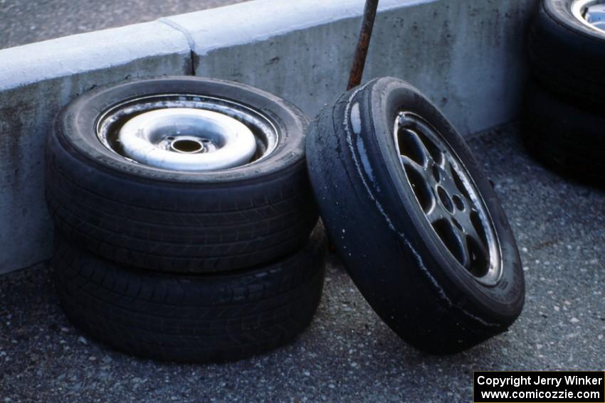 A tire down to the cords off Mike Brown's ITB Suzuki Swift GTI