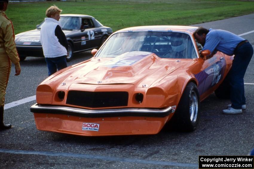 Dick Kantrud's Super Production Chevy Camaro in the pits at the end of the race