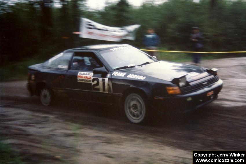 Vinnie Frontinan / Frank Arruda press on at speed minus a rear tire on their Toyota Celica All-Trac.