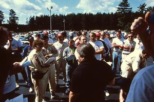 Beryl Ann Burton leads the driver's meeting on Saturday.