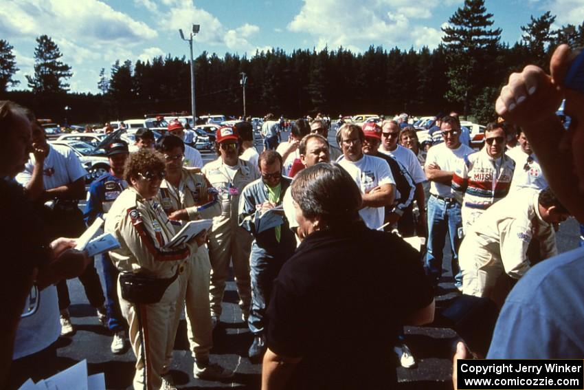 Beryl Ann Burton leads the driver's meeting on Saturday.