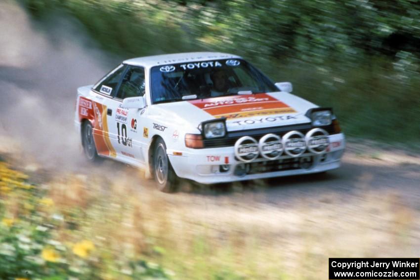 Vinnie Frontinan / Frank Arruda at speed in their Toyota Celica GT4.