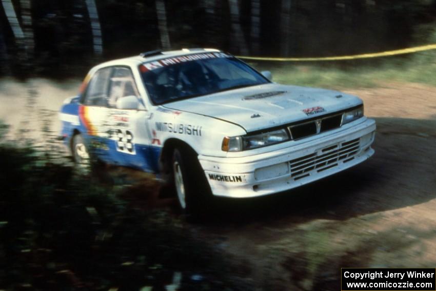 The Sakis Hadjiminas / Tom Burgess Mitusbishi Galant VR4 at the 90-right on Indian Creek Forest Rd.