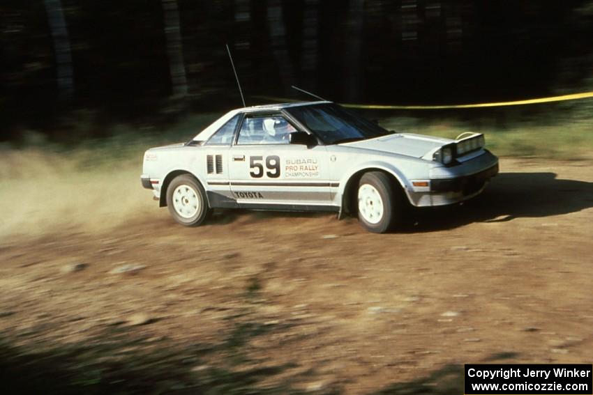 The Jeff Harty / Rob Bohn Toyota MR2 at the 90-right on Indian Creek Forest Rd.