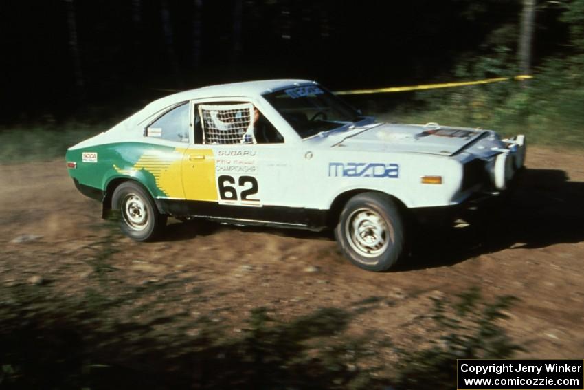 The John Moore / Mike McAdoo Mazda RX-3 at the 90-right on Indian Creek Forest Rd.