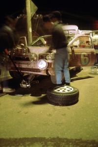 Carl Merrill / Jon Wickens in the Ford Escort Cosworth RS receives service in Kenton (1).