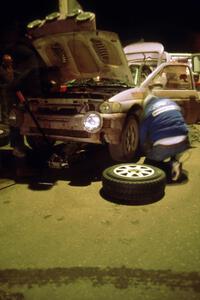 Carl Merrill / Jon Wickens in the Ford Escort Cosworth RS receives service in Kenton (2).