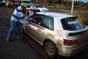 Makio Yamanaka / John McArthur Mazda 323GTX checks into Copper Harbor service (2).