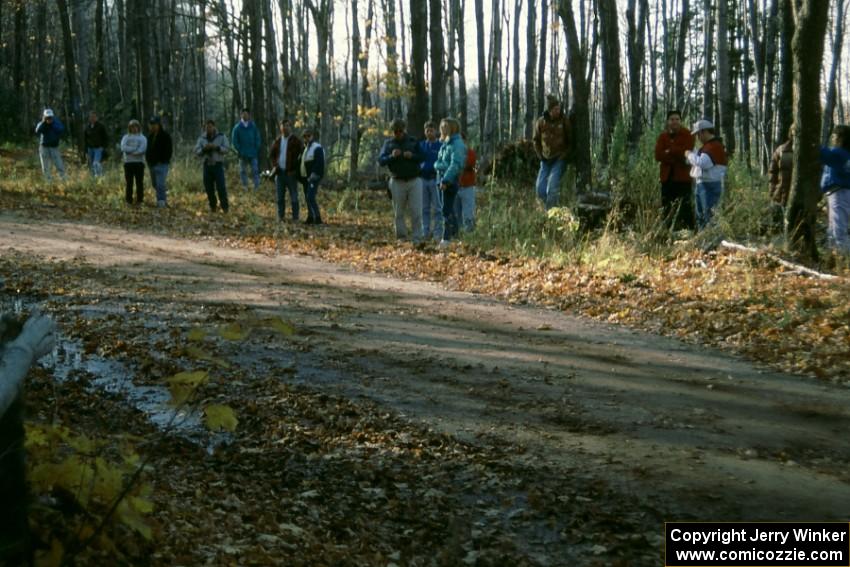 Anxious spectators walked in from the finish of SS1, Beacon Hill.