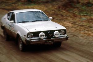 Chris Czyzio / Eric Carlson blast into the finish of the first stage of day two in their Plymouth Arrow.