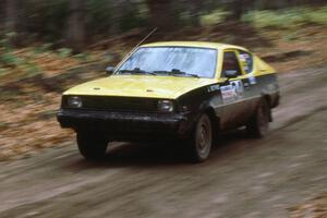 Jeff Bothee / Tom Beltman at speed on day two's first stage in their Mitsubishi Celeste (Plymouth Arrow).