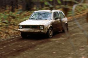 Tom VanDamme / Chuck VanDamme at at speed on the first stage of day two in their VW Rabbit.