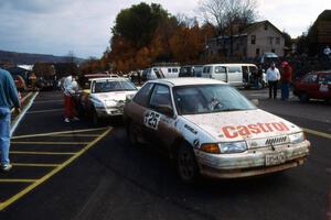 Barry Latreille / Sandy Latreille pull into Copper Harbor service in their Ford Escort GT.