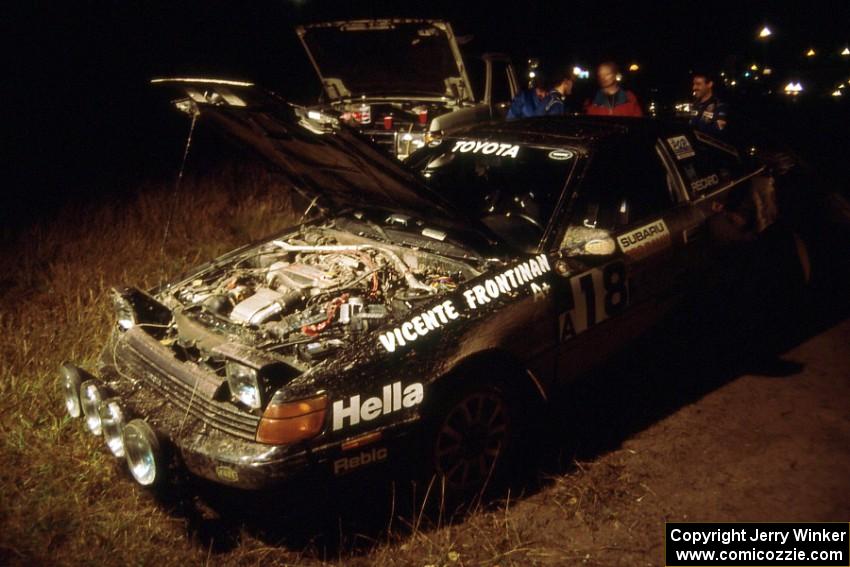 Vinnie Frontinan / Frank Arruda prepare for the final stages of day one in their Group A Toyota Celica All-Trac.(1)