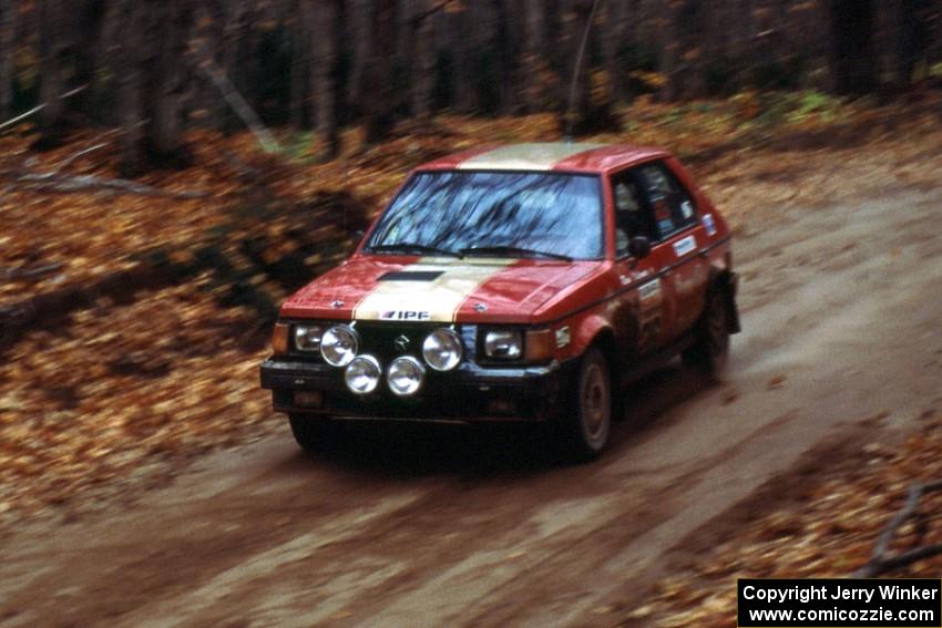 Rene Villemure / Mike Villemure at speed at the finish of the first stage on day two in their Dodge Omni GLH-T.