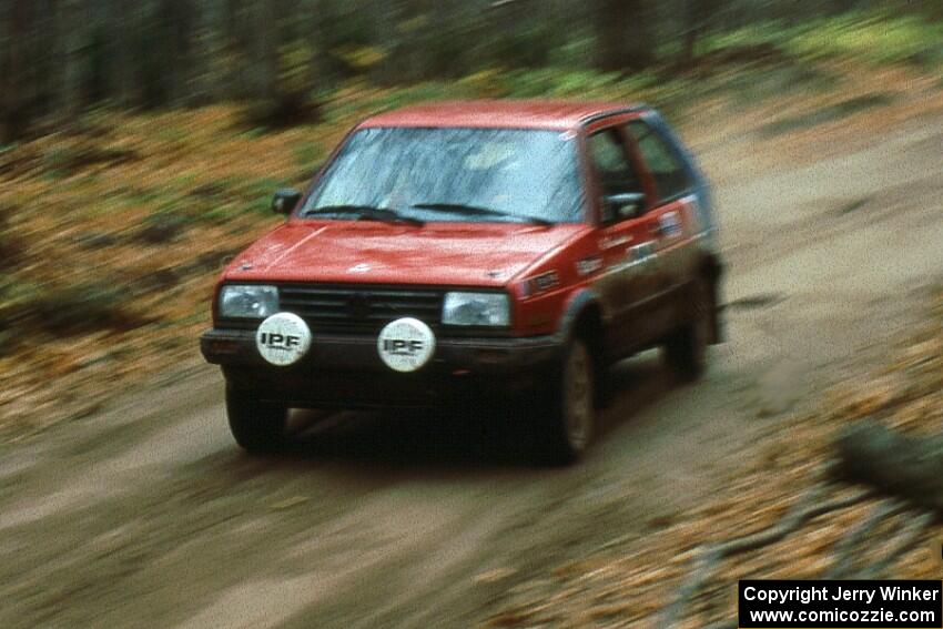 Al Kaumeheiwa / Doug Henry at speed into the finish of the first stage of day two in their VW GTI.