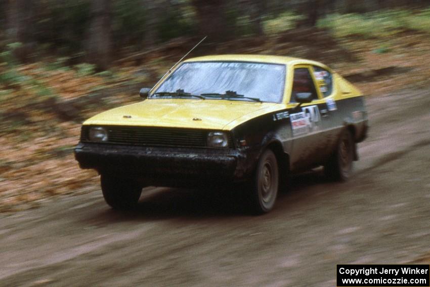 Jeff Bothee / Tom Beltman at speed on day two's first stage in their Mitsubishi Celeste (Plymouth Arrow).