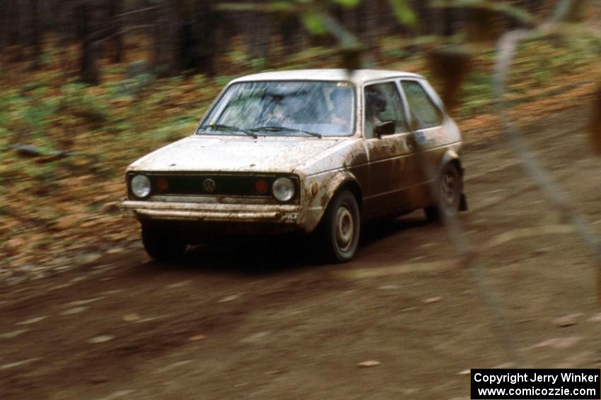 Tom VanDamme / Chuck VanDamme at at speed on the first stage of day two in their VW Rabbit.