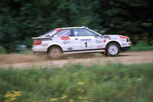 The Paul Choinere / Jeff Becker Audi Quattro S2 accelerates away from the county road spectator location.