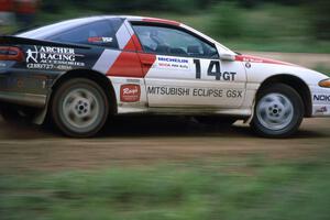 Steve Gingras / Bill Westrick drift their Mitsubishi Eclipse GSX through the s-curve at the county road.