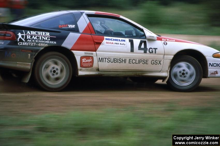 Steve Gingras / Bill Westrick drift their Mitsubishi Eclipse GSX through the s-curve at the county road.