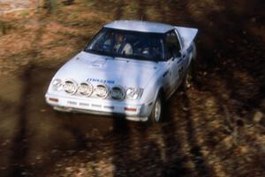 Bryan Pepp / John McArthur Mazda RX-7 come into the finish of SS1.