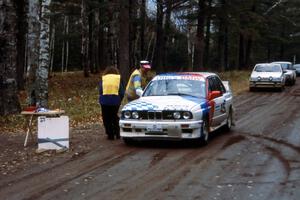 Rick Davis / Ben Greisler BMW check into the start of Delaware stage.