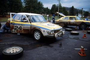 Goran Ostlund / Steve Baker SAAB 99 and Sam Bryan / Rob Walden SAAB 900 at Copper Harbor service.