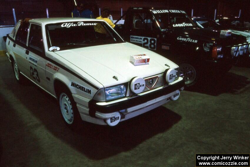 Robert Parks / Jerry Tobin Alfa Romeo Milano alongside the Jeff Hendricks / Noble Jones Jeep Comanche at Dee Stadium.