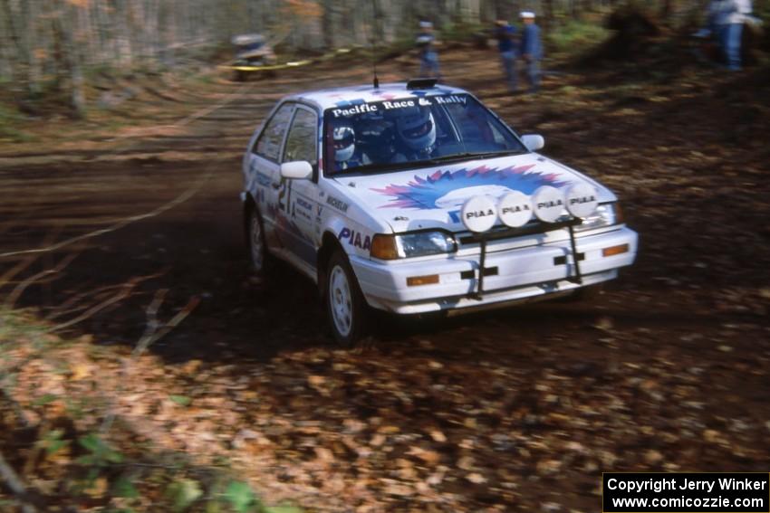 Greg Lund / Lynne Lund finish SS1, Beacon Hill, in their Mazda 323GTX.